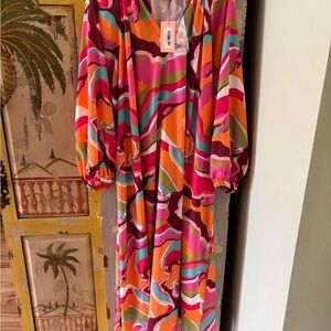 CROSBY by Mollie Burch Pink Orange Teal Swirl Maxi Dress
